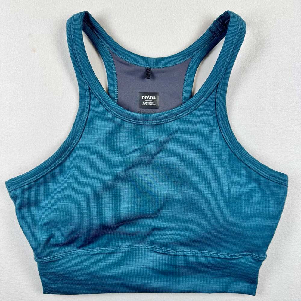 prAna Becksa Bralette Teal Heather Ribbed Racerback Sports Bra Size Medium